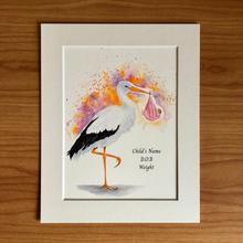 Load image into Gallery viewer, Watercolour Stork and Baby