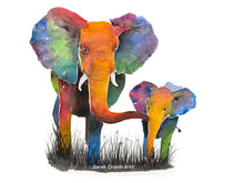 Load image into Gallery viewer, Colourful mother and baby elephant