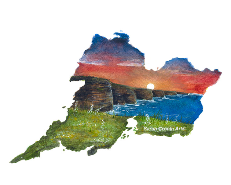 Cliffs of Moher at sunset in a county Clare outline