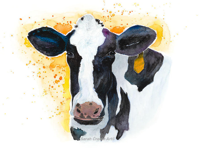 Colourful watercolour Cow face